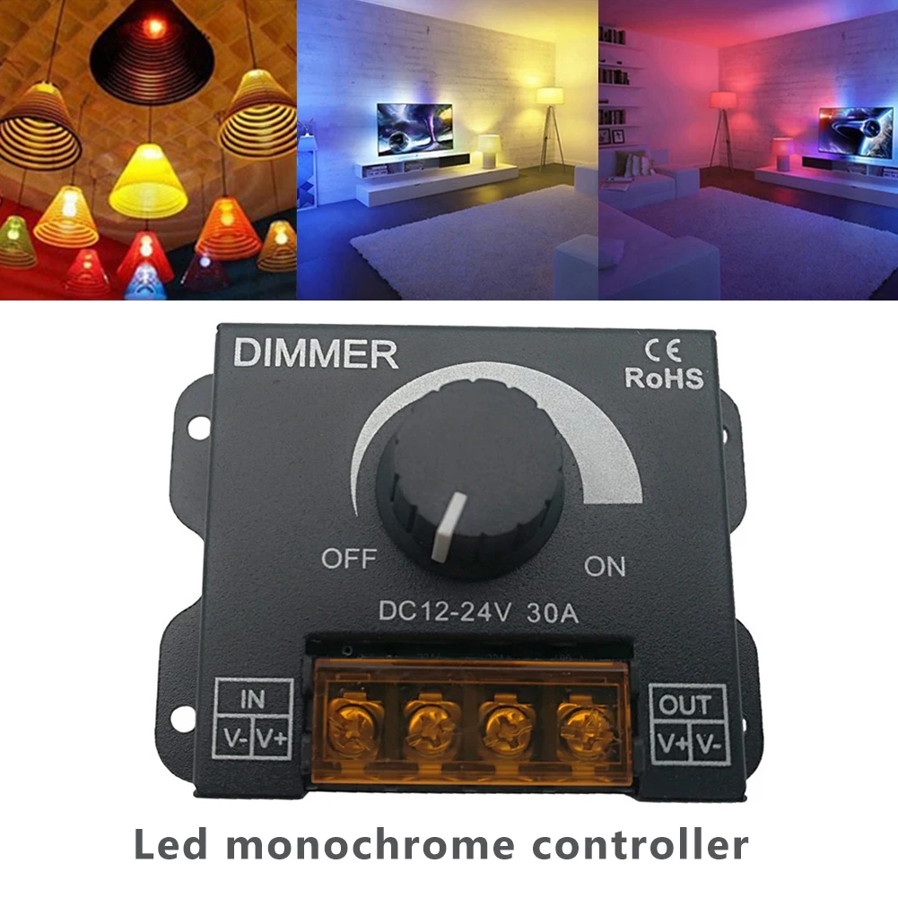 DC 12 V-24 V LED Dimmer Switch 30A LED Monochrome Controller PWM ดิจิตอล Stepless Dimming สําหรับโคมไฟเดี่ยวสี