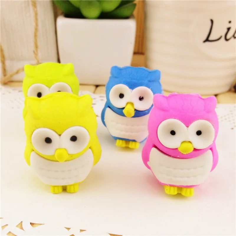 10Pcs/Lot 3D Owl Shape Rubber Creative Pencil Eraser Kawaii Stationery School Supplies Material Escolar goods for student gift