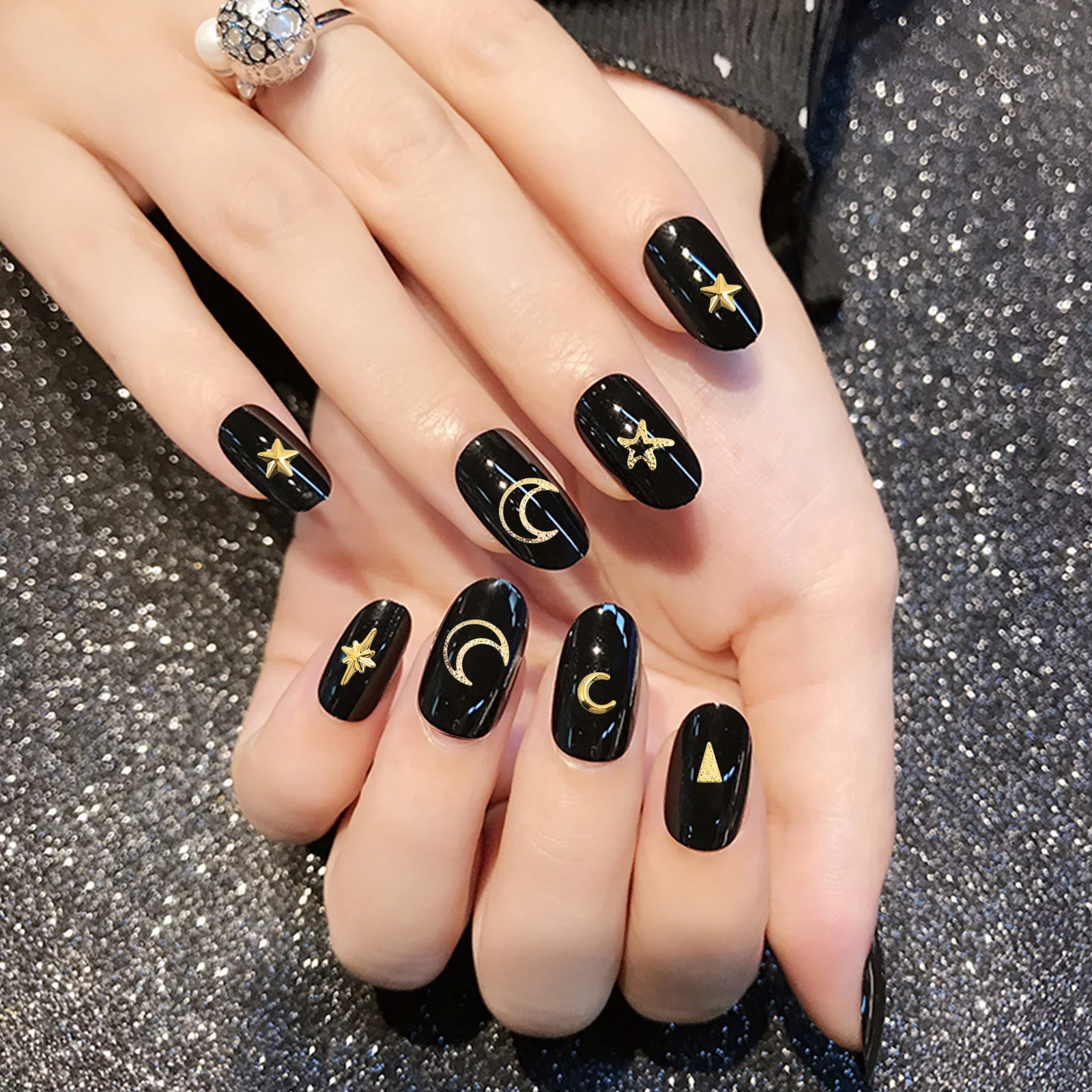 

Gold Decor Nail Accessories Manicure Beautiful Stickers Sequins DIY Metal Decal and Moon Miss