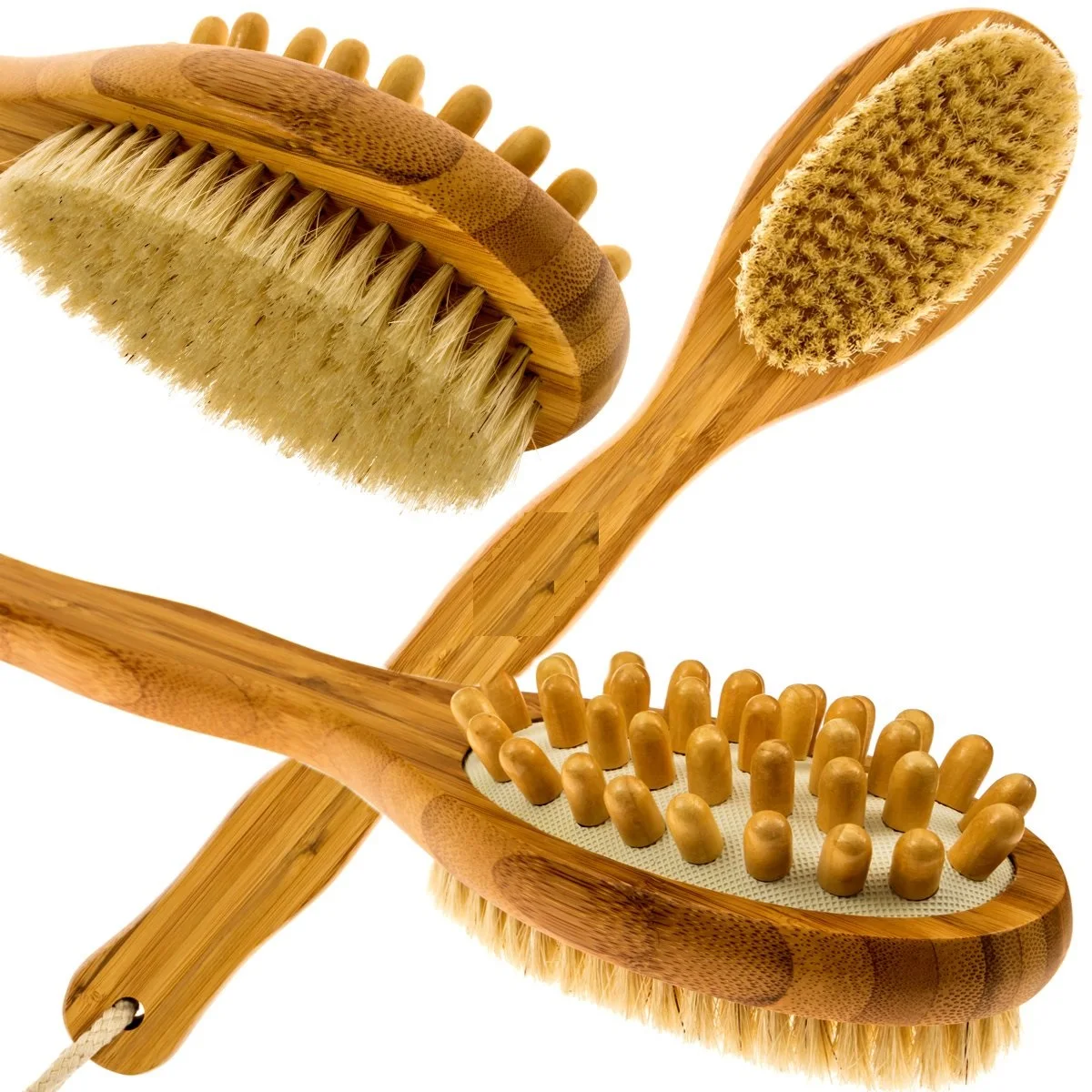 New Bath Blossom Bamboo Body Brush For Back Scrubber Natural Bristles Shower Brush With Long Handle Dry Brushing Accessories