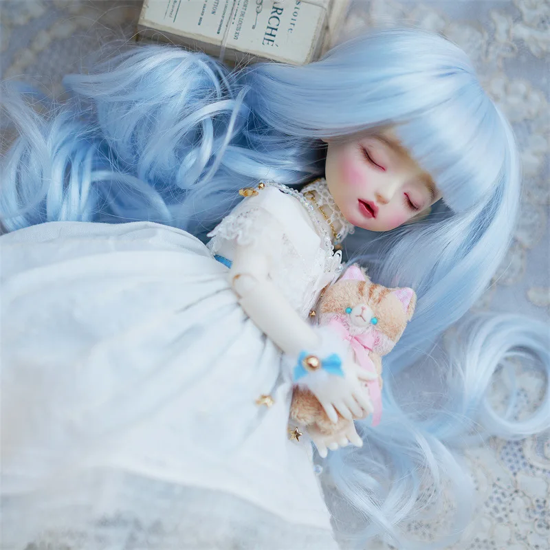 

BJD doll wig for 1/6 size long roll soft silk light blue wig doll accessories