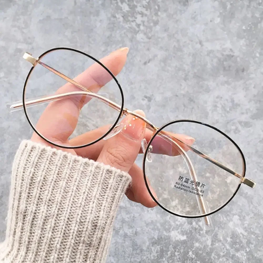 Anti Blue Light Round Glasses Frame Women Men Myopia Optical Mirror Metal Anti UV Eyewear Ultralight Computer Eyeglasses