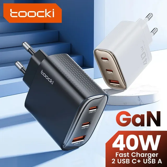 Toocki Ładowarka USB GaN 40W Typ C QC 4.0 Szybkie ładowanie Podwójne ładowanie typu C Szybka ładowarka do telefonu iPhone 15 14 13 12 Pro Max Samsung S23