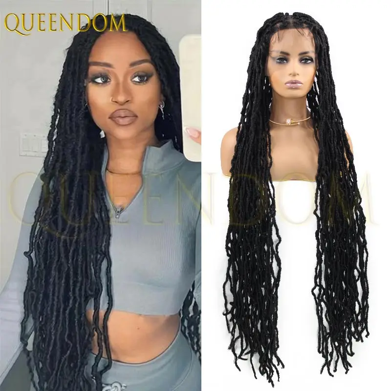 Parrucca anteriore piena in pizzo da 40 pollici per donne nere Trecce sintetiche a farfalla Locs Parrucca morbida senegalese Twist 360 Facile da indossare e stile