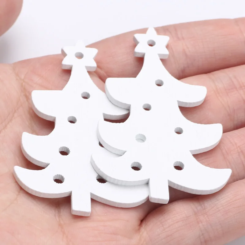 10 sztuk białe drewno ozdoby choinkowe z otworami Angel Deer Snowflake Snowman choinka Tag Craft dekoracje wiszące