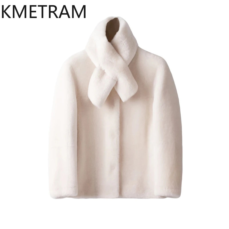 

Natural Merino Wool Sheepskin Double Faced Fur Jacket Woman Loose Short Real Fur Coat 2025 Winter Clothes Furry Jackets Fourrure