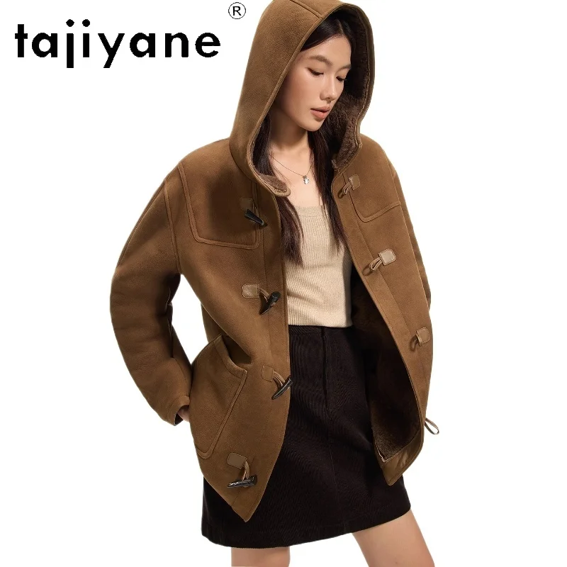 

TAJIYANE Natural Merino Wool Sheepskin Double Faced Fur Hooded Coat Woman Luxury Real Fur Jackets Winter Women Clothes 2025 шуба