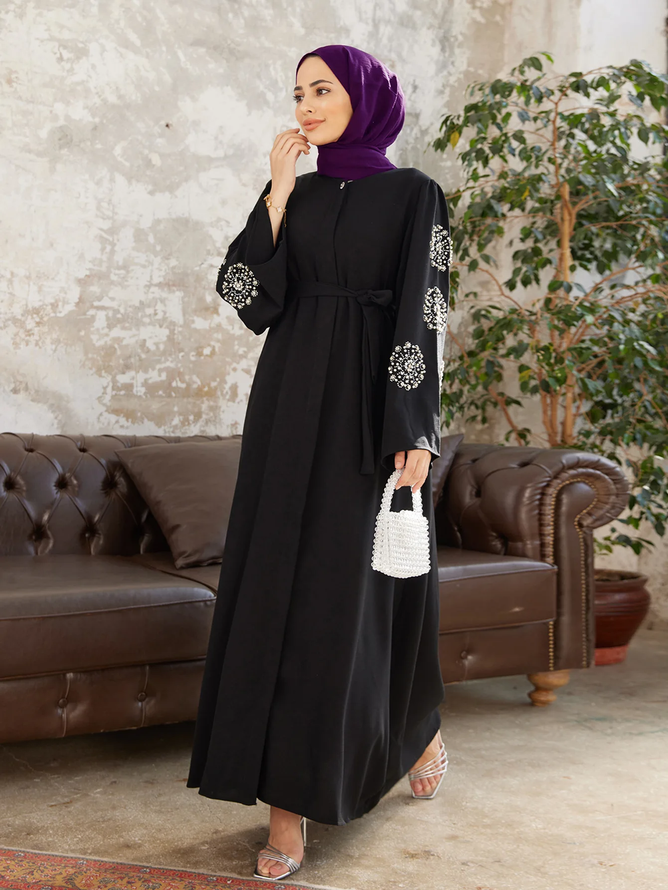 Morocco Women Arab Long Robe Dubai Dress Lace Up Abayas Kaftan Islam Vestidos Eid Muslim Abaya Party Dresses Modest Jalabiya