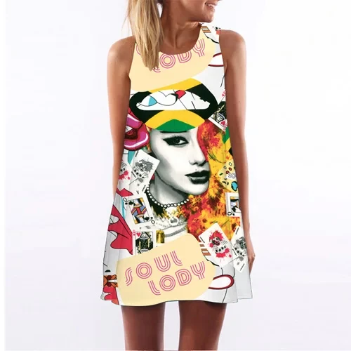Women\'s Dresses Plus Size Women\'s Homecoming Nightgowns Women\'s Sleeveless O Neck Knee Length Dresses 3D Creative Printing