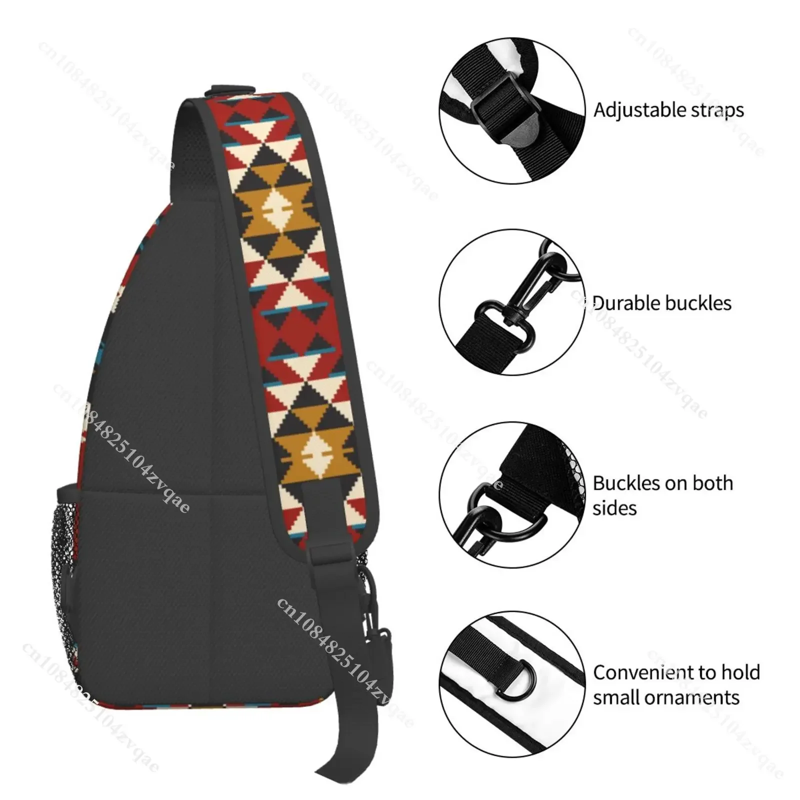 Mochila cruzada con patrón geométrico colorido sin costuras, bolso de pecho étnico, mochila ajustable, indio azteca, Navajo