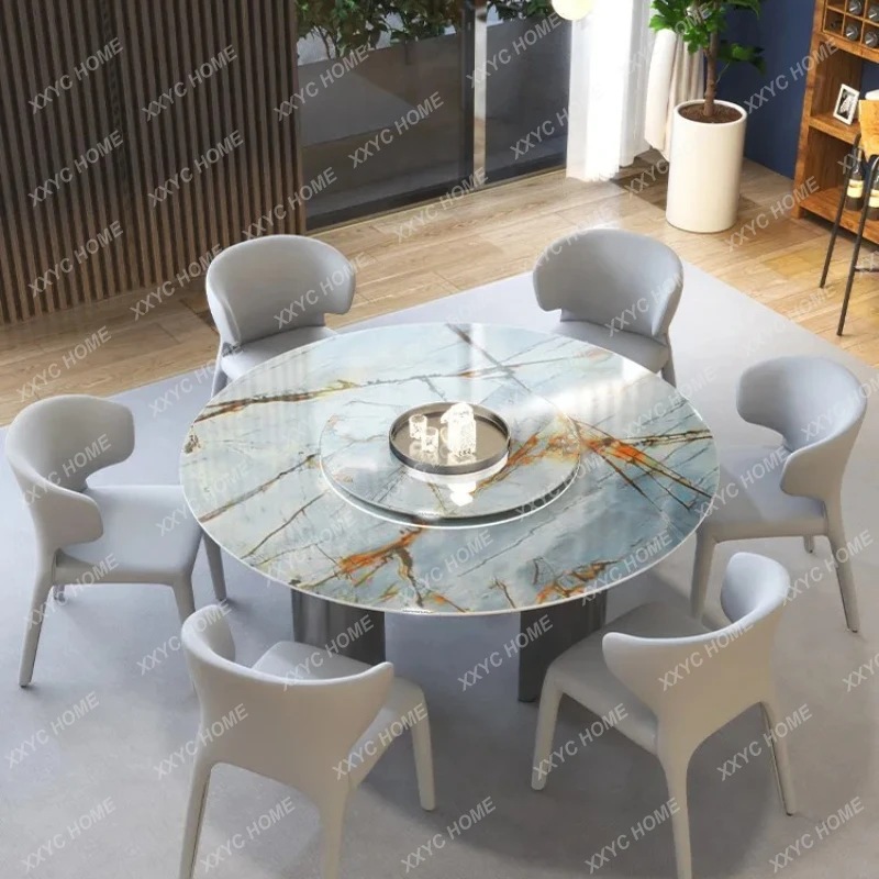 

LX rock slab dining table round marble round table light luxury modern home dining table
