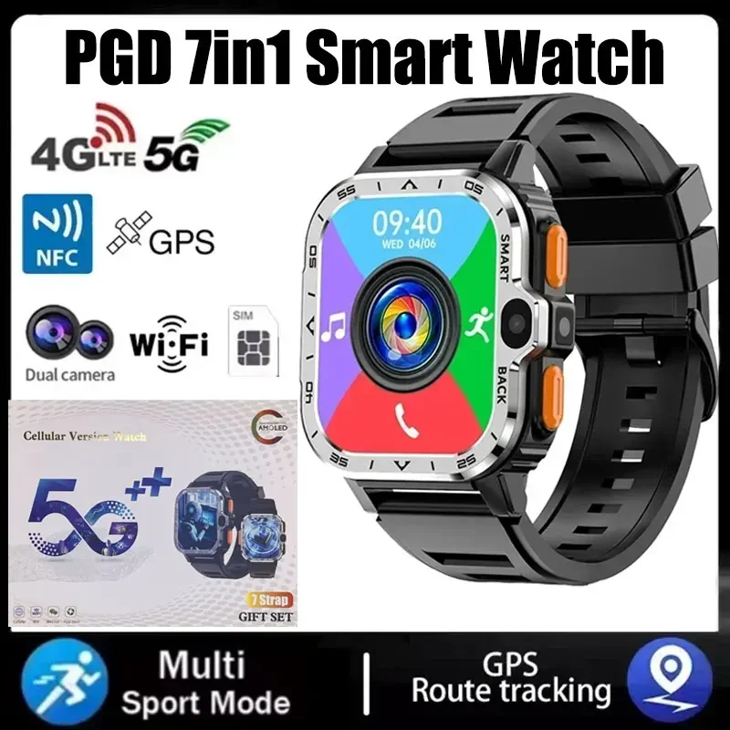 

2026 PGD Android Smartwatch: Global 4G, 8GB RAM 128GB ROM, Dual Camera, GPS & NFC, Stainless Steel Strap
