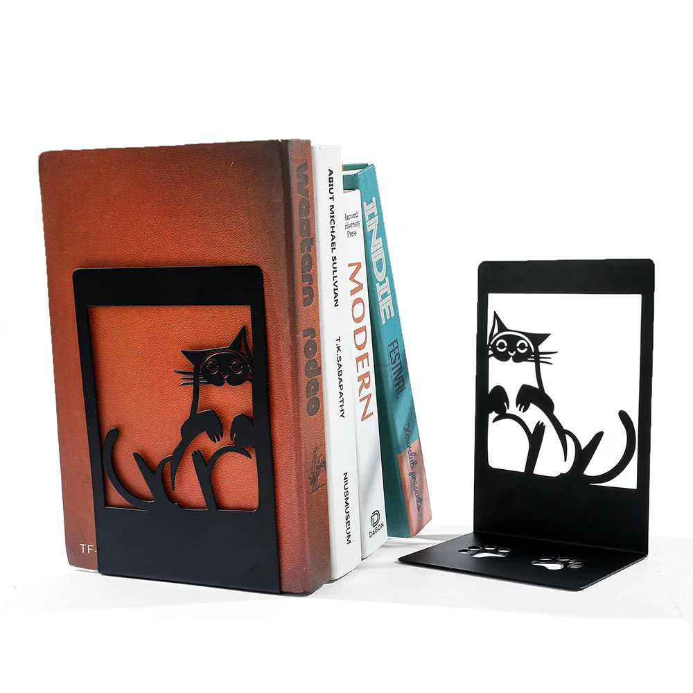 Imagem -05 - Black Cat Pegadas Livro Termina Ferro Bookends Presente para Amores Heavy Book Rack Home Desk Material de Escritório Estilo Pcs