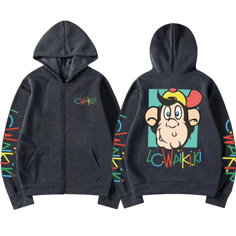 Anime casual macaco gráfico com zíper com capuz lc waikiki macaco zip hoodies moda masculina zip moletom homem ulzzang roupas