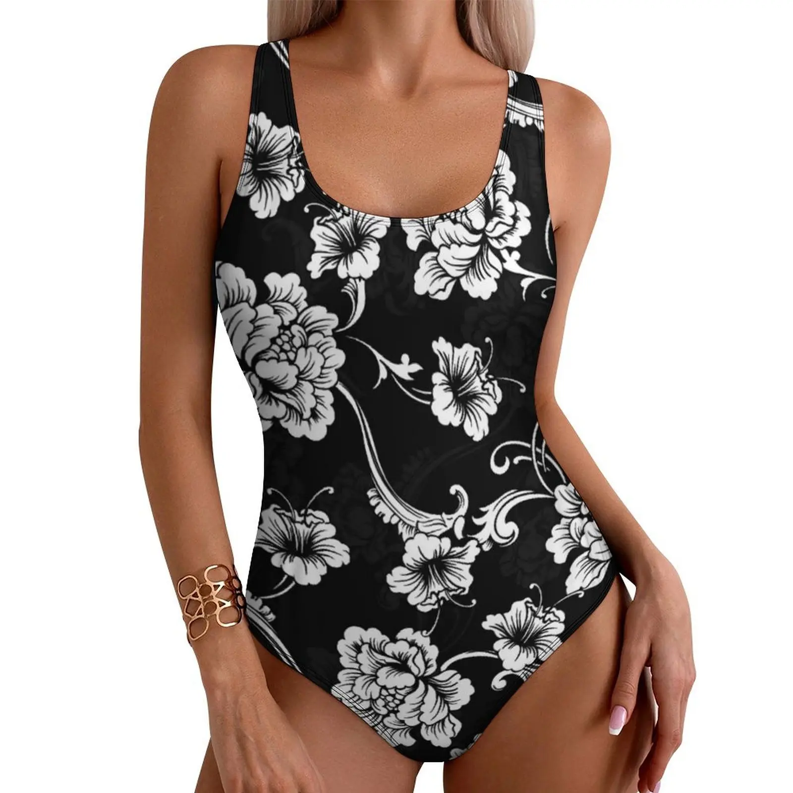 Chic Baroque Floral Swimsuit Sexy Retro Flowers Print One Piece Swimwear Push Up Bodysuit Stylish Holiday Swim Beachwear