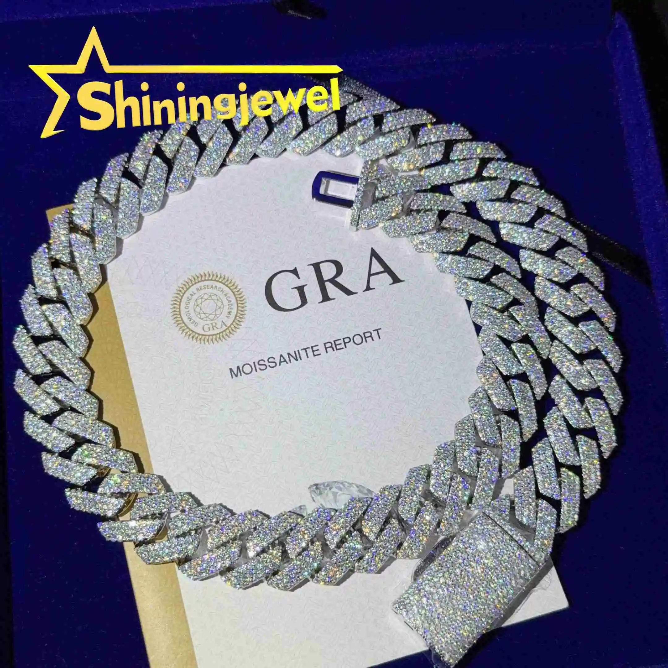 3 15mm Row 925 Silver Iced Out Cuban Link Chain Moissanite Diamond Hip Hop Jewelry Cuban Chain Moissanite Pass Diamond Tester..