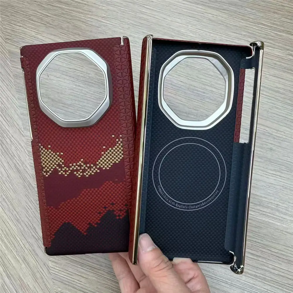 

Роскошный тонкий арамидный чехол из углеродного волокна с двойным шарниром для Huawei Mate XT, жесткий чехол с беспроводной зарядкой