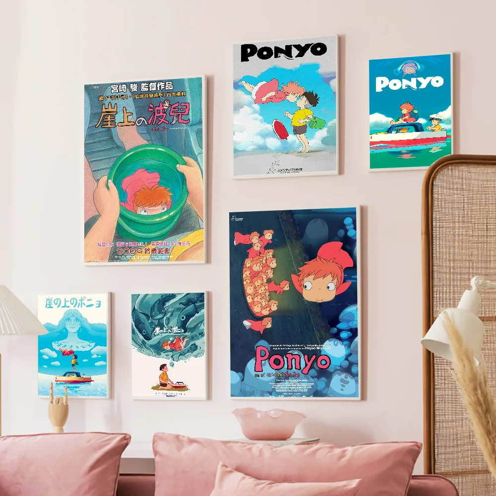 Ponyo On Cliff By The Sea Good Quality Prints and Posters Waterproof Paper Sticker Coffee House Bar Posters Wall Stickers