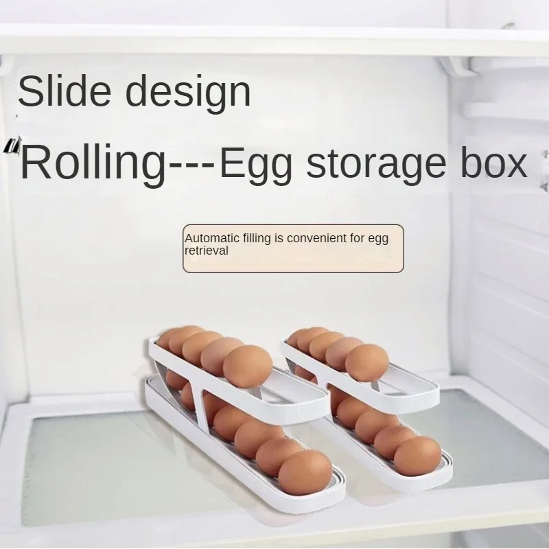 Multi-Layer Rolling Egg Storage Rack for Fridge and Kitchen Organizer with Food-Grade Egg Tray for Egg Storage and Dispensing