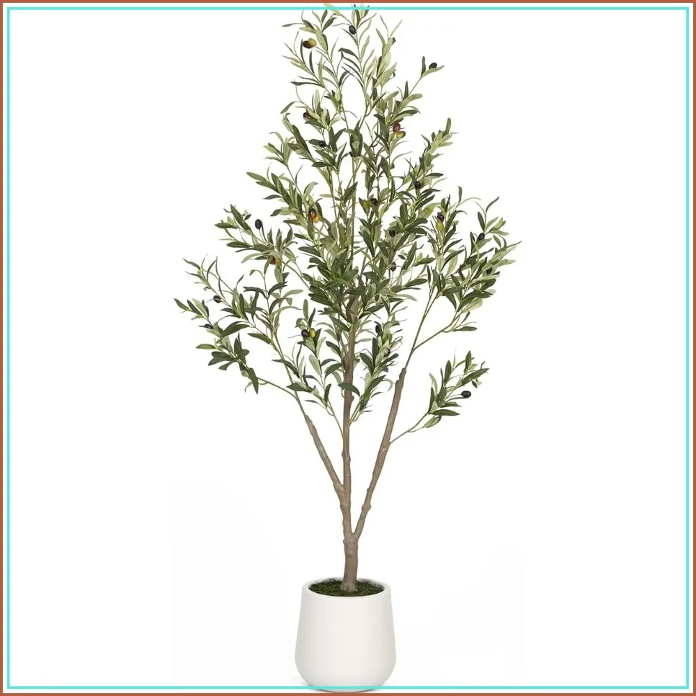

5ft Artificial Olive Tree with White Planter, Faux Olive Tree for Home Office Decor, Lifelike Indoor Plant with Natural Wood Trunk