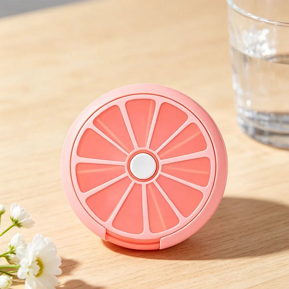 Portable Weekly Pill Organizer with 7 Rotating Compartments for Travel Daily Medication Management Plastic Candy Color Design