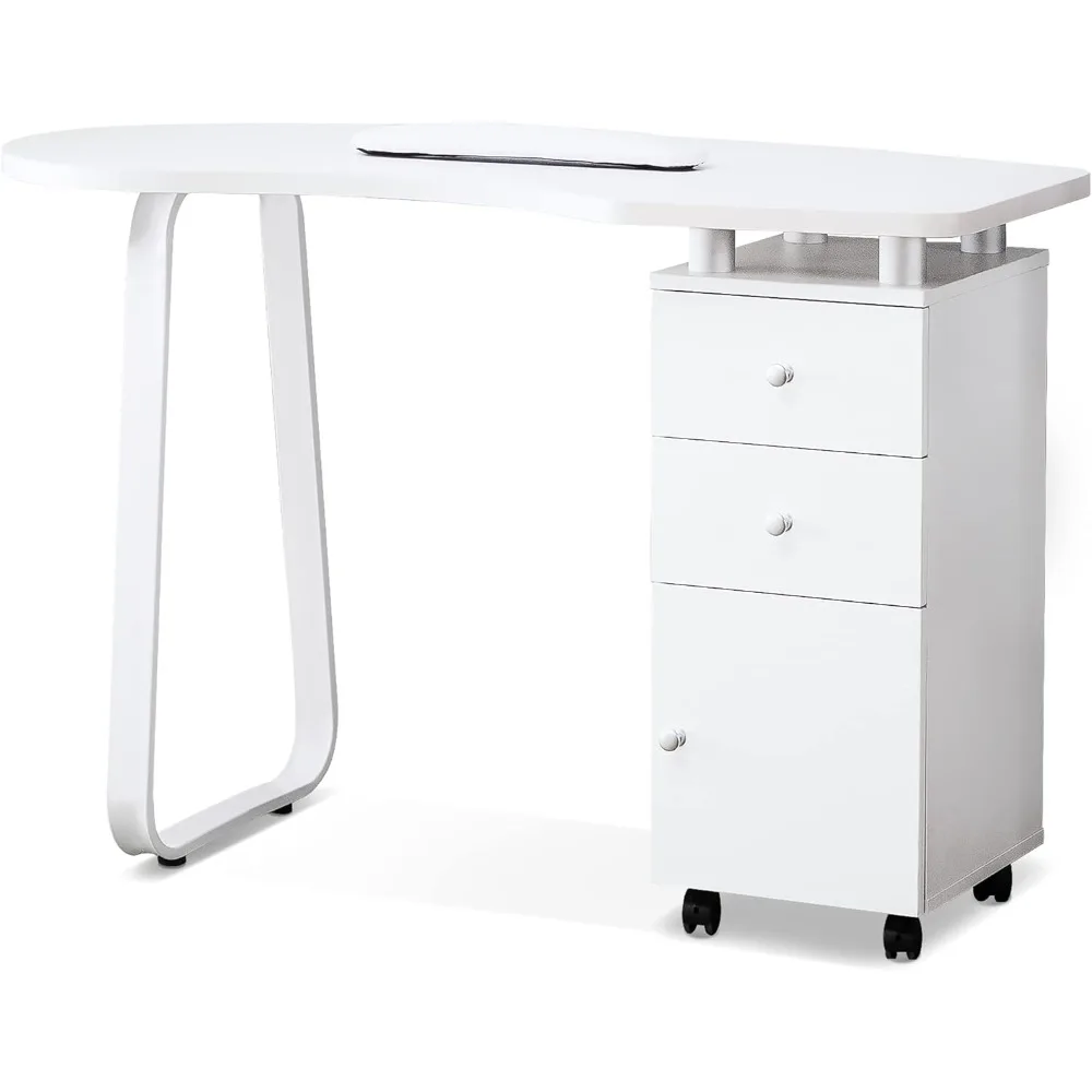 

BarberPub Manicure Nail Table Spa Beauty Salon Station Professional Nail Desk 0422 (White)