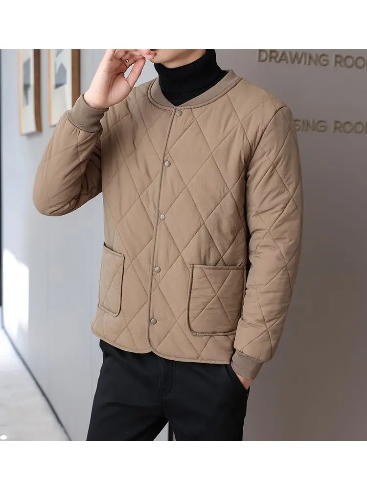 

Men's Thiened Fce Lined Cotton Jaet Inner Wear Autumn Winter Warm Sli Stand Fit Home Faion Nylon Fabric Coat