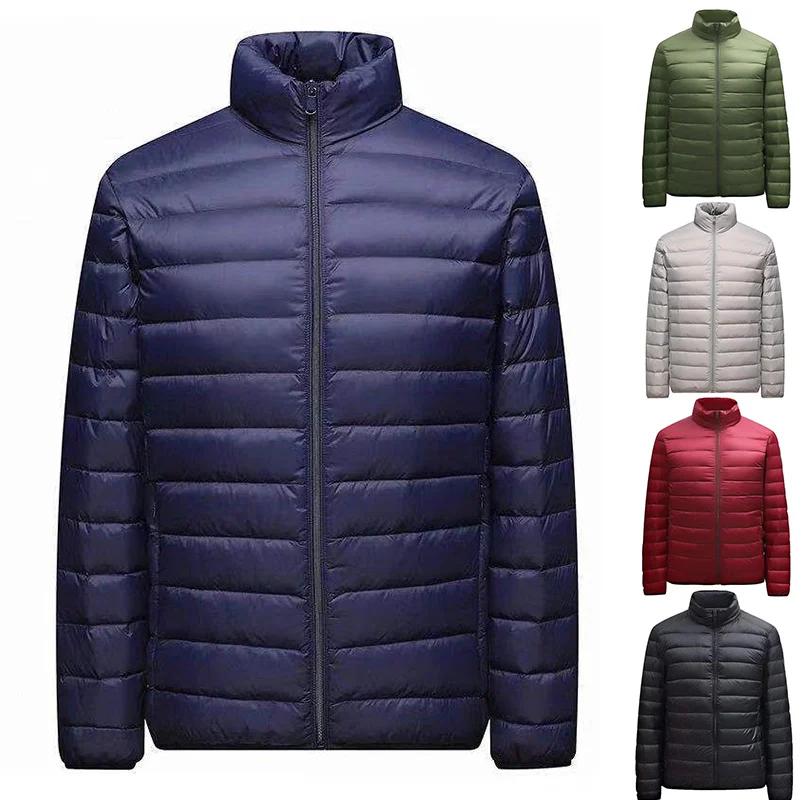 Chaquetas con cremallera para hombre, chaqueta cálida ajustada de Color sólido con cuello levantado para otoño e invierno, chaqueta ligera informal y versátil