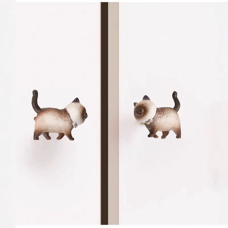 2Pcs Cartoon Cute Resin Cat Handles, Copper Base, Suitable for Wardrobe Door Handles, Furniture Handles, Drawer Pulls, Kitchen C