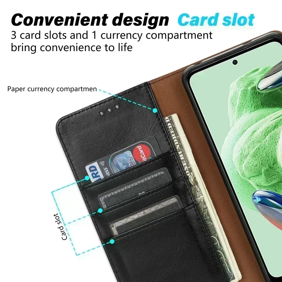 Wallet Skin Friendly Strong Magnetic Card Holder Leather Case For Xiaomi Redmi Note 12 Pro 12S 11 10S 9 Pro 12C 10C Poco X5 12T