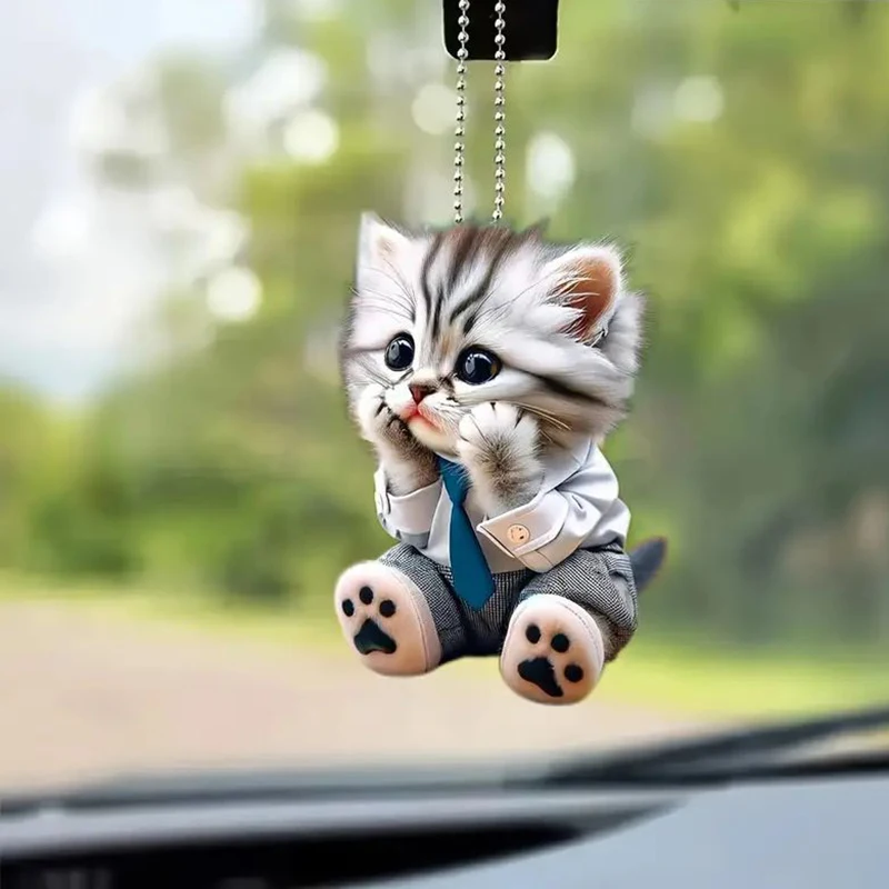 Pendentif de voiture en forme de chat réaliste, ornement de face, pendentif JO, rétroviseur, accessoires de voiture