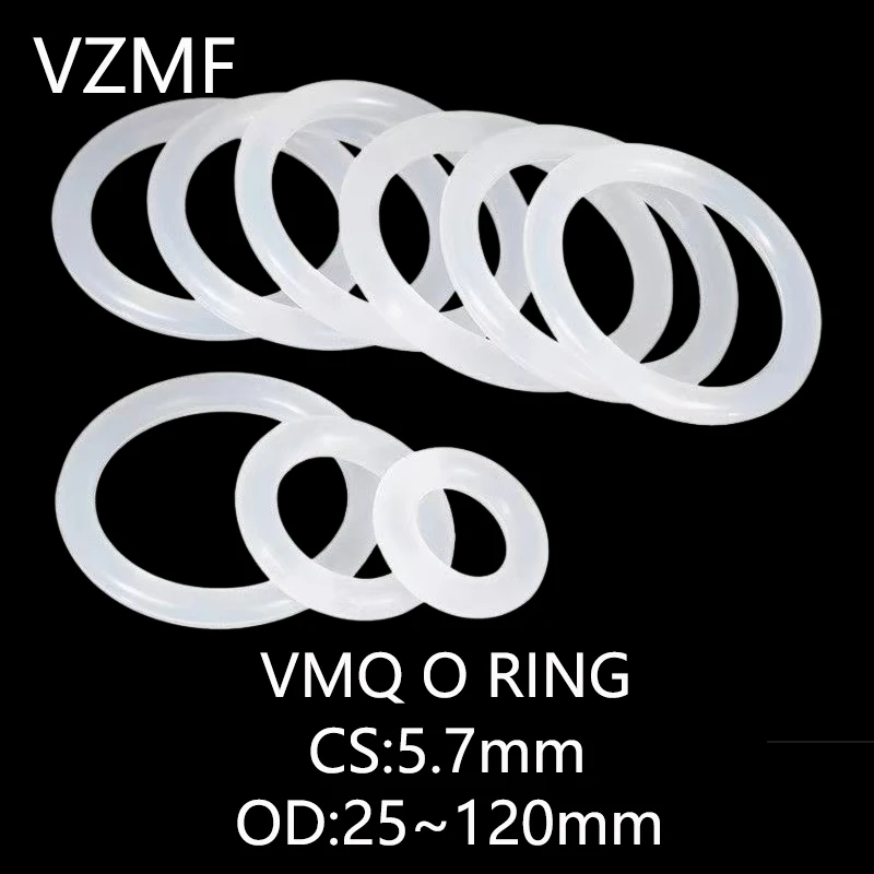 

VMQ O RING CS 5.7mm OD 25~120mm White Silicone Sealing Ring Food Grade Silicone Insulation Shape Sealing O-ring Silicone Ring