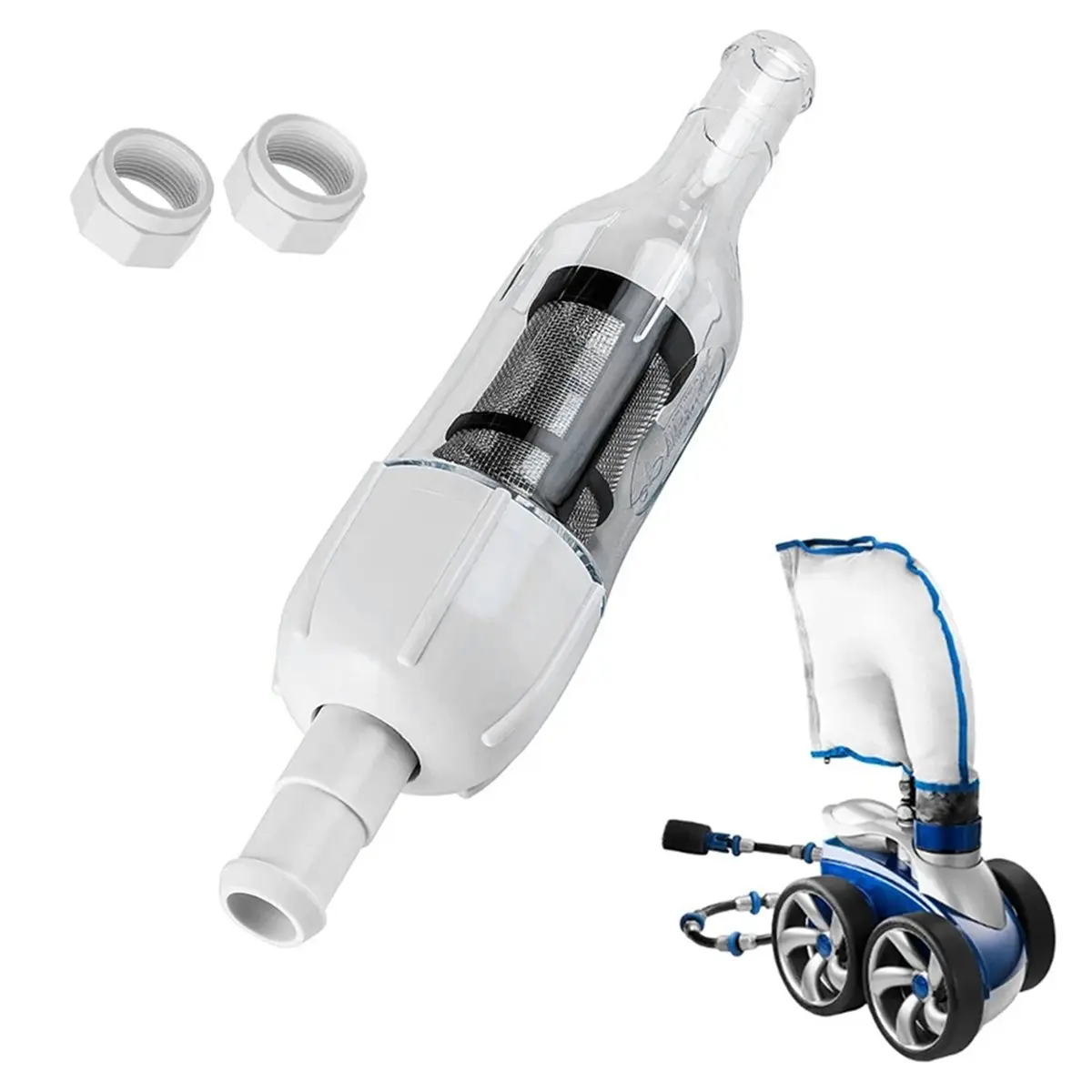 280 380 Pool Cleaner Filter Assembly 48-080 with 2 Feed Hose Nuts D15 Replacement for Zodiac in-Line Filter