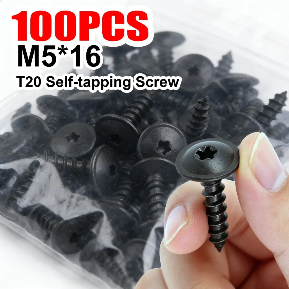 Parafuso Autoatarraxante T20 com Cabeça Torx M5*16 para Fixação de Forro de Arco de Roda de Carro, Protetor de Chassi, Protetor de Lama para VW