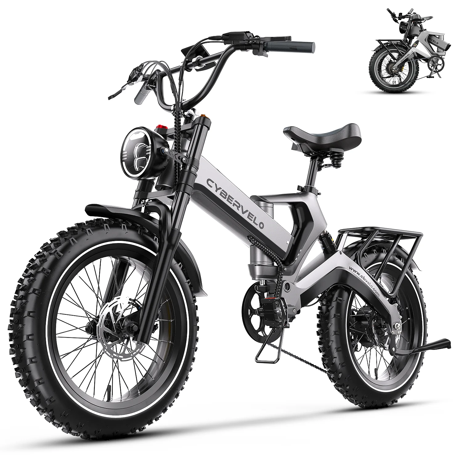 2000W Peak Luxury Folding Electric Bike for Adults, 20" Fat Tire 8-Speed Shift Built-in 25Ah Removable Battery Cybervelo EK6 image 1
