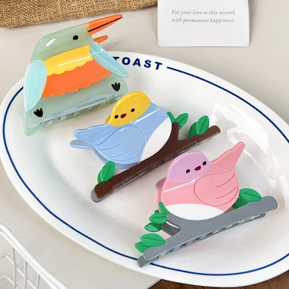 

Cute Cartoon Bird Shark Clip Hairpin Vintage Woodpecker Hair Claw Acetic Acid Non-slip Acetate Shark Clip Lady/Girls
