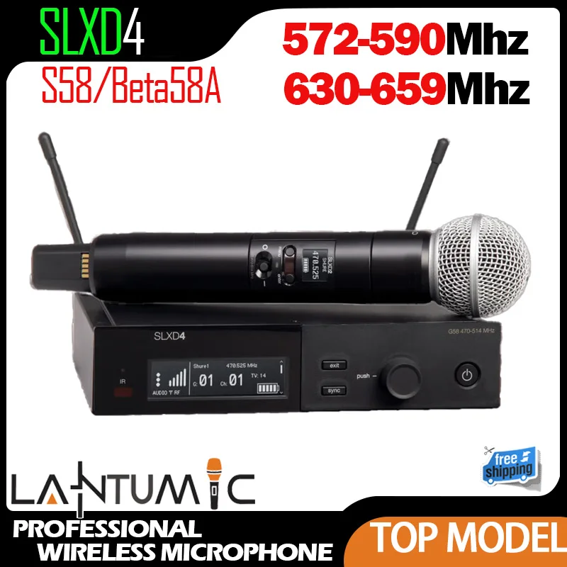 

Single Channel Slxd4 Lantumic 500/600MHz S58 Beta58 Dynamic Capsule Microfone System Professional Equipment For Stage