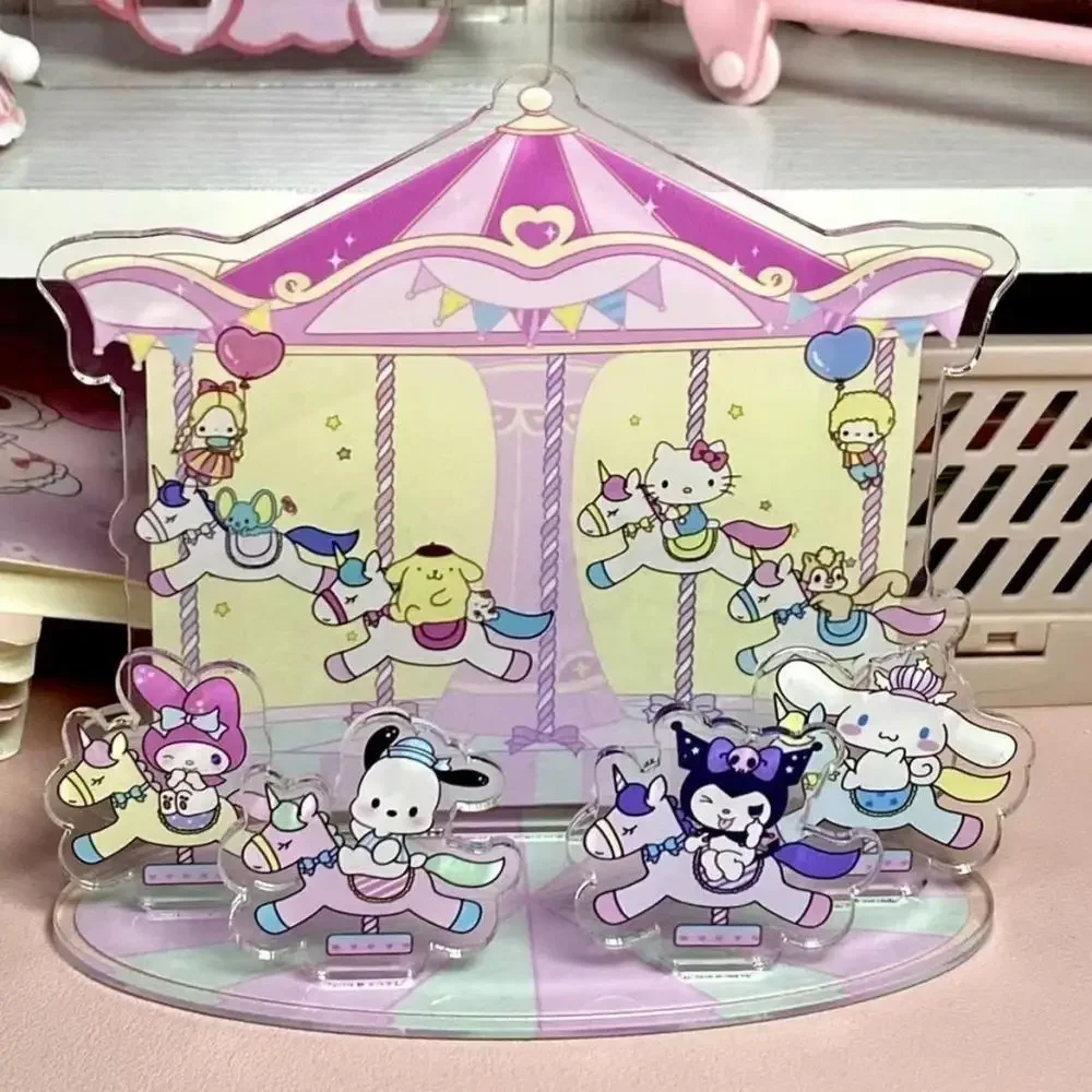 

Kawaii Carousel Sanrio Mymelody Hello Kittys Kuromi Cinnamoroll Stand Sign Cute Anime Acrylic Decoration Girls Christmas Gift