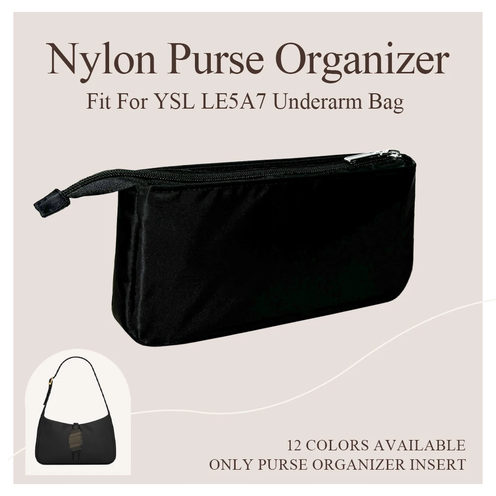 Nylon Purse Organizer Insert Fit for YSL LE5A7 Underarm Bag Inside Bag Organizer Insert Zipper Cosmetics Bag Insert Small Purse