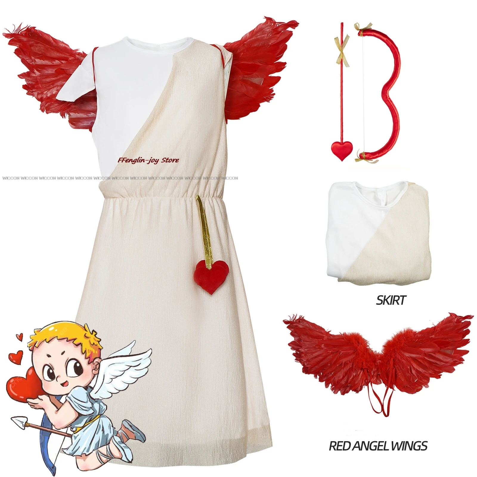 Halloween Mythological Cupid Cosplay Costumes Children Kids Performance Clothes Cute God of Love Party Role-playing Clothes Wing