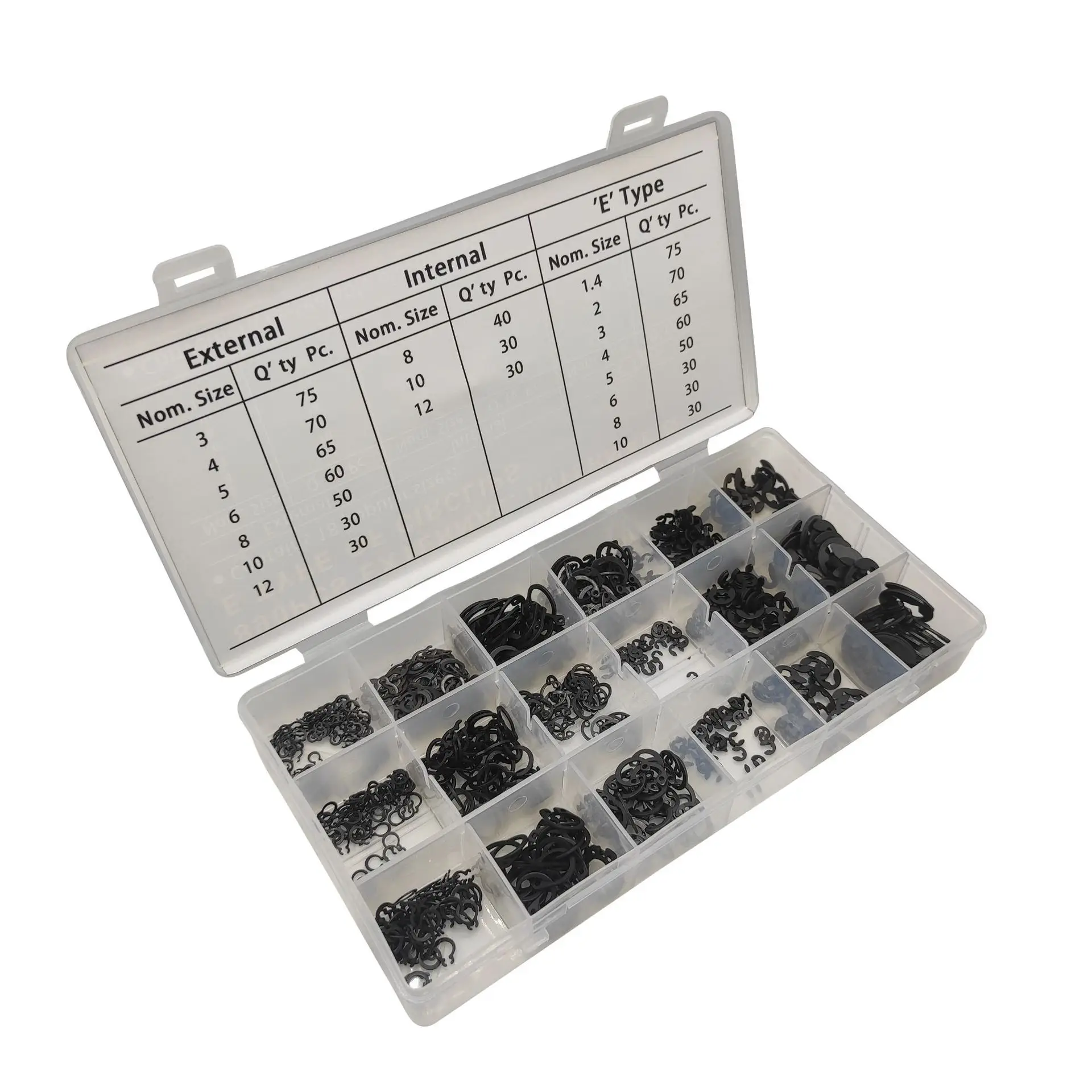 890pcs card spring set shaft hole with C-type E-type retaining ring set