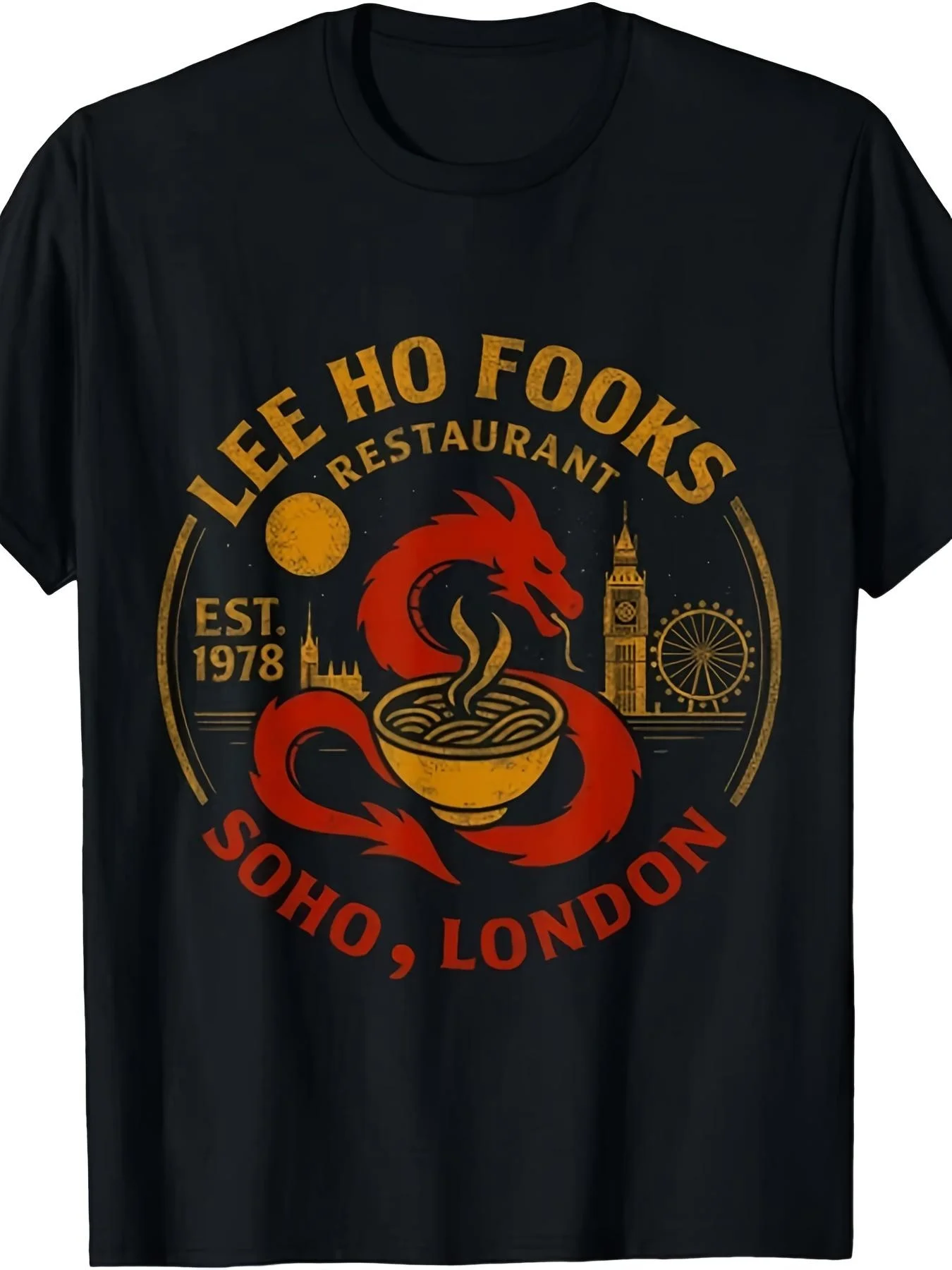 Li Fufu's Vintage Chinese Restaurant Fun T-Shirt - Retro Chinese Takeout Box and Stir-Fry Print, Unisex for Adults, Suitable for Themed Parties and Everyday Casual Wear