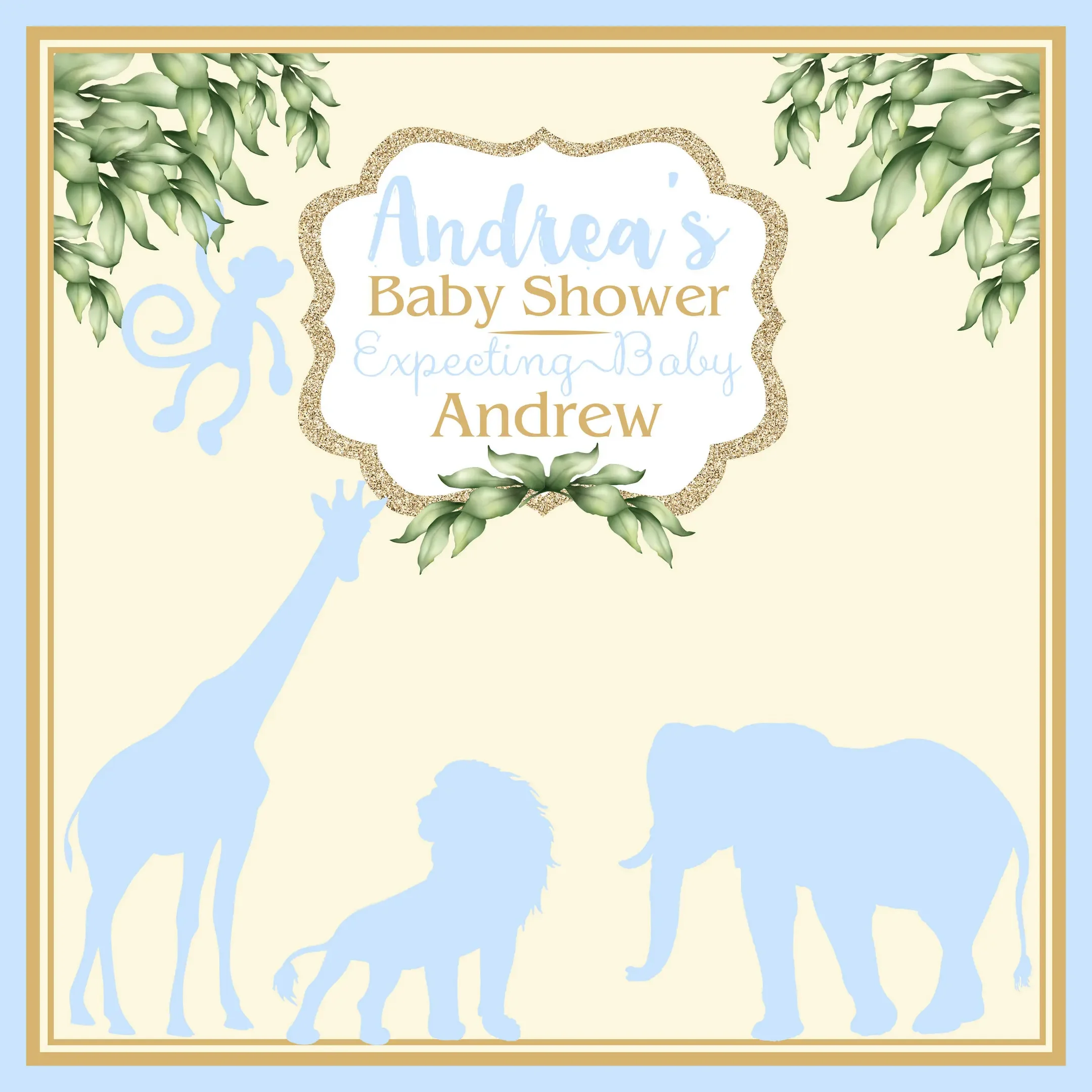 

custom Baby Shower Jungle Safari Animal Elephant Giraffe Lion Leaves Rustic background Computer print party backdrops