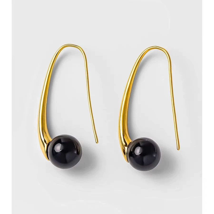 

U-shaped Black Round Bead Hook Earrings For Women Girls Summer Fashion New Jewelry Birthday Gift серьги женские