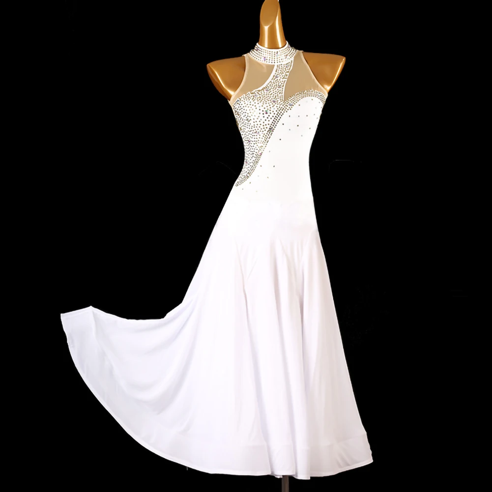 

White Modern Dance Competition dress Sleeveless New dress wine red Sports Dance Suit High Collar Ballroom Dance Suit