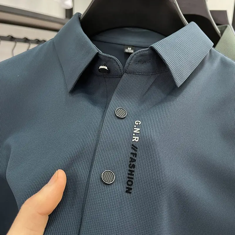 Luxury Ice Silk Short Sleeve Men\'s/men\'s High Quality Business Traceless Casual Polo Shirt Khaki Military Green Navy Blue