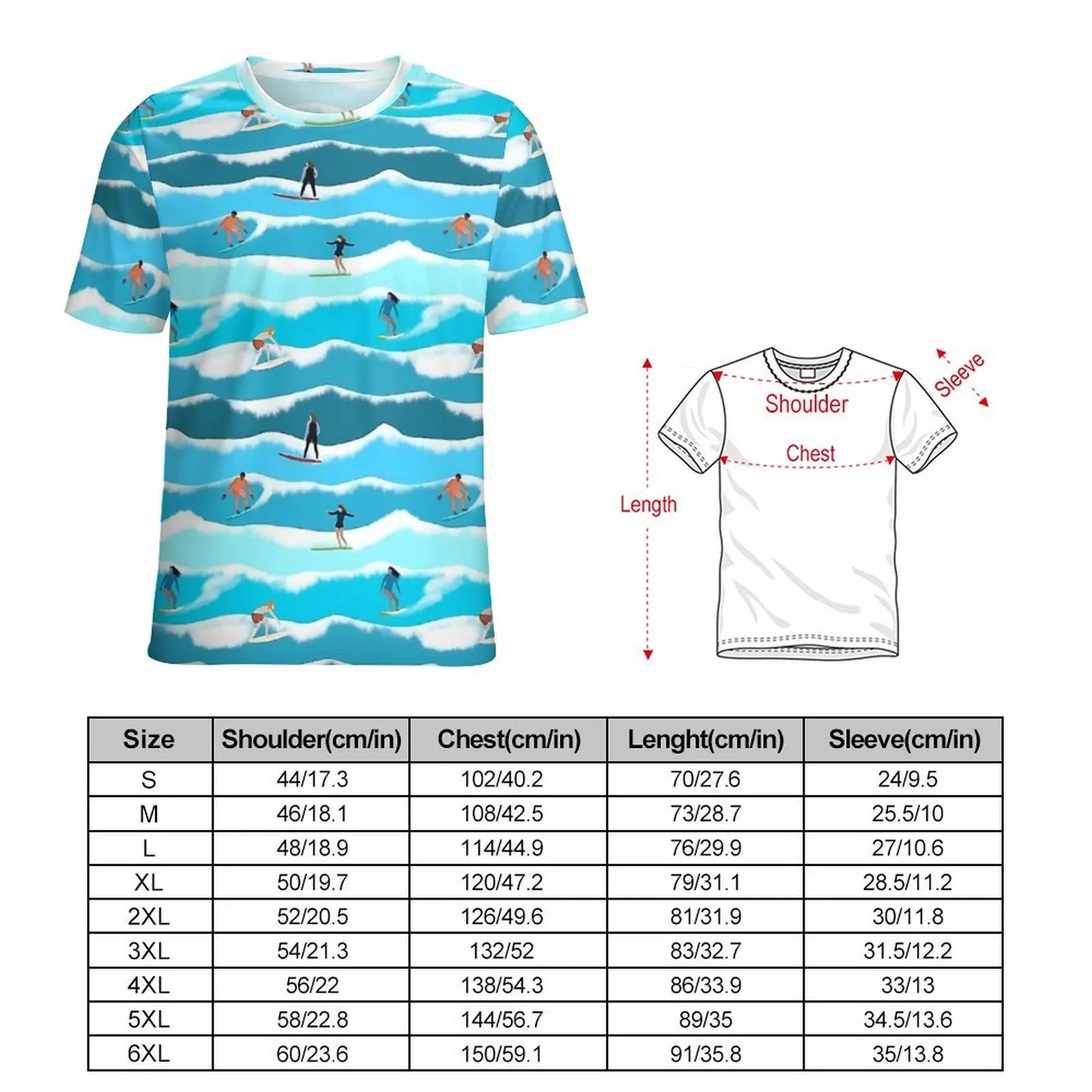 Big Size T Shirt Summer Wave Print T-Shirts West Surfers Casual Round Neck Tshirt Men Hip Hop Custom Clothing