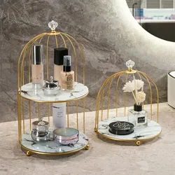 Nordic Storage Rack Iron Art Bird Cage Cosmetic Storage Rack Makeup Organizer Desktop Cosmetic Lipstick Perfume Case Organizer