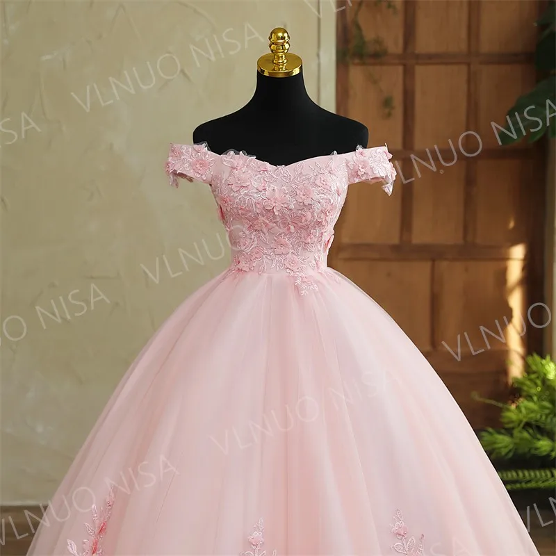 Vestido de fiesta de quinceañera rosa sin mangas, Vestido de baile de flores dulces, Vestido de graduación de encaje de lujo, Vestido personalizado, nuevo