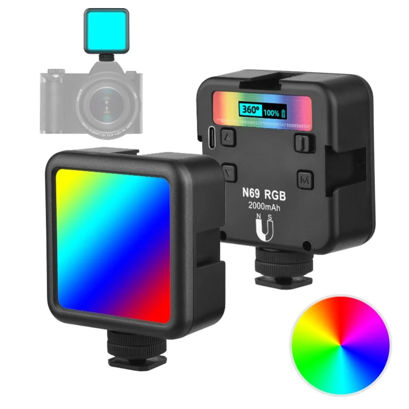 Andoer N69 RGB LED الفيديو الضوئي المحمولة التصوير ملء الضوء 60 قطعة عالية مشرق حبيبات مصباح مستديرة متفاوتة الأحجام CRI 95 + ثنائي اللون درجة الحرارة